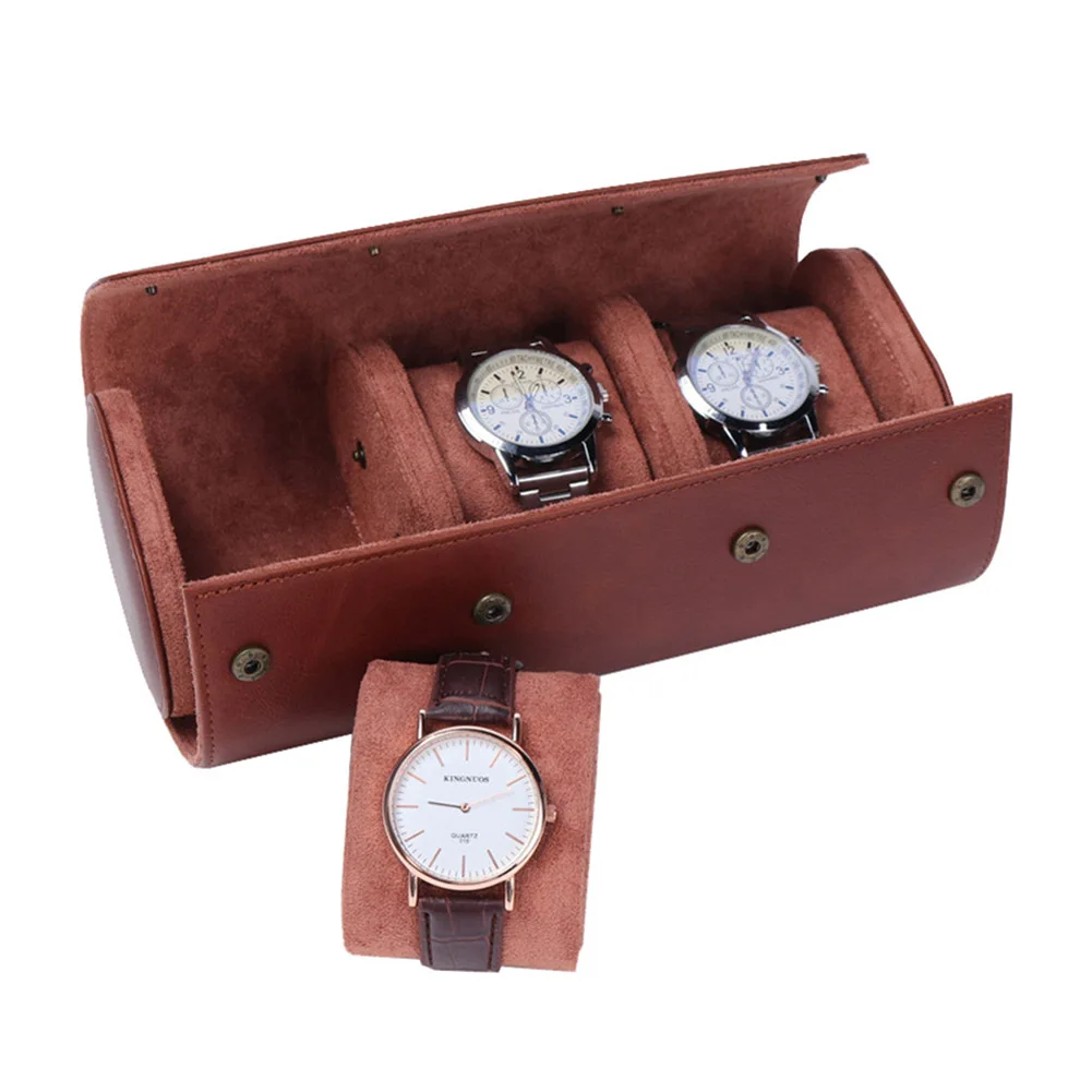 

Vintage 3 Slots Watch Storage Box Portable Leather Travel Watch Display Case Holder Wrist Roll Jewelry Organizer
