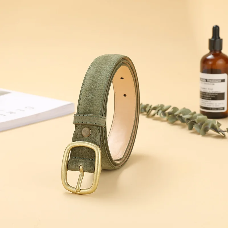 

Pigskin Genuine Leather Belt for Women Thin Alloy Gold Pin Buckle Waist Strap for Dress Jeans Belts Fashion Classic Decorative