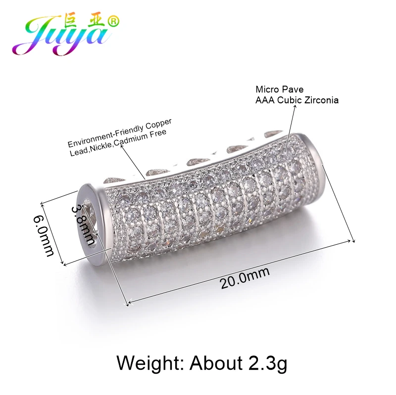 White Gold Juya DIY золотые/серебряные/розовые золотые разделительные бусины, поставки, микро проложенные циркониевые изогнутые трубчатые бусины для изготовления ювелирных изделий из натурального камня и жемчуга - Цвет: White Gold