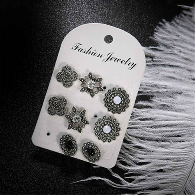 

Bohemian Silver Color Vintage Opal Stud Earrings Set For Women Retro Flower Earring 2021 Brincos BOHO Vintage Jewelry