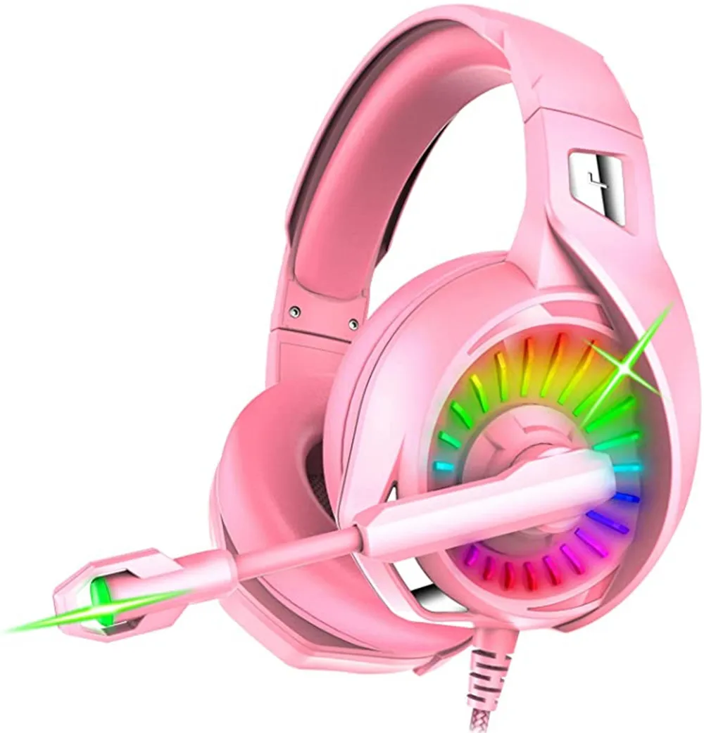 

Pink Gaming Headset With Microphone Stereo HiFi 7.1 RGB Marquee Headphones for PS4 Xbox One PC Computer Laptop Tablet Gamer