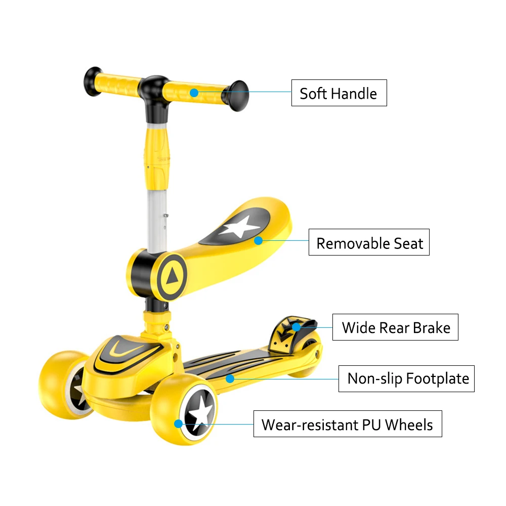 

Three Wheeled Scooter 3 in 1 Kick Scooter Sport Scooter With Adjustable Height Seat Handlebar for Kids Toddler Age 1-10