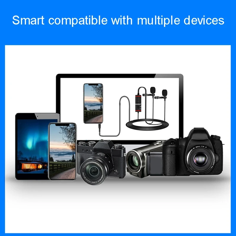 

MAMEN Lavalier Microphone with Dual Mic Omnidirectional Condenser for Ios Android Smartphone Camera DSLR Tablet PC Laptop