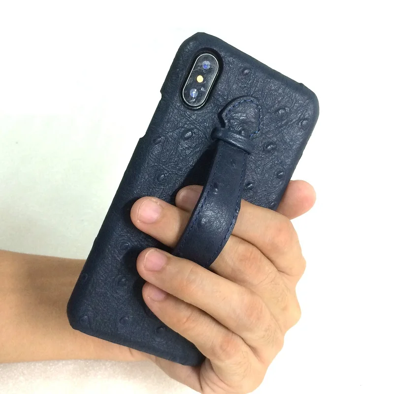 Чехол-держатель из натуральной кожи с ремешком на руку для iPhone X XS Max 10, роскошный тонкий жесткий чехол из кожи страуса Solque