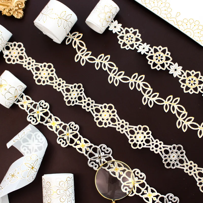 

35MM*1M Retro Hollow Lace Tape Decorative Adhesive Tape Gold Foil Masking Washi Tape DIY Scrapbooking Sticker Label Stationery