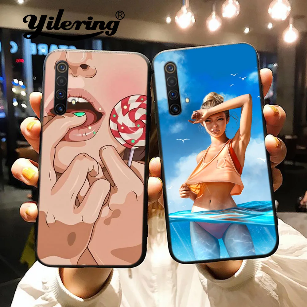 

Fashion Sexy beauty for Fundas OPPO Realme 5 6 Pro X50 C2 X2 XT Q 3 Black Girls Case soft Cover Funda Realme X50 XT X2 X Q Shell