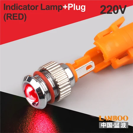 8mm-Red(220V)Plug LANBOO 8 мм IP68 водонепроницаемый точечный светильник красный зеленый желтый Буле 12 В 24 в 110 В 250 В светодиодная металлическая контрольная лампа световой индикатор - Цвет: 8mm-Red(220V)Plug