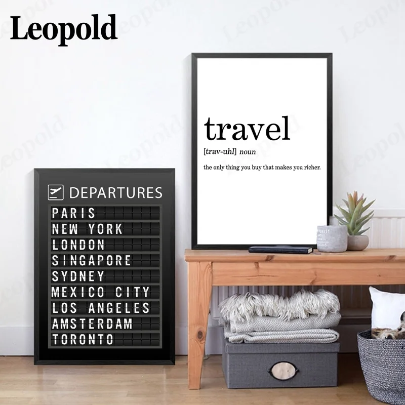 Простой холщовый плакат с черно-белым принтом для аэропорта посадки посылки