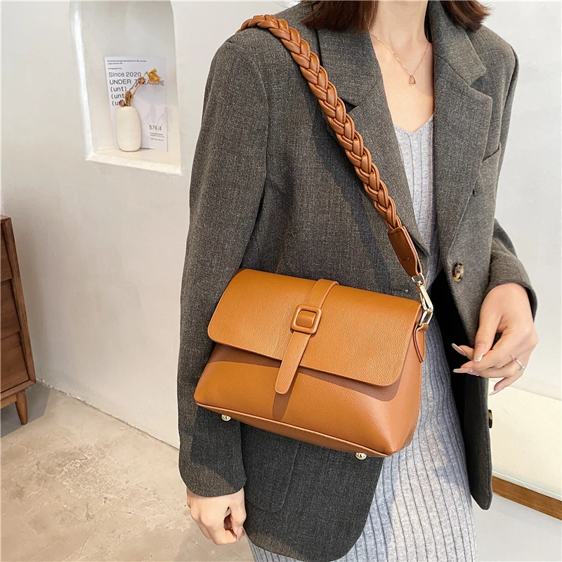 

Vintage Solid Leather Women's Shoulder Crossbody Bag 2021 New Female Purse and Handbags Luxury Designer Ladies Messenger Bags