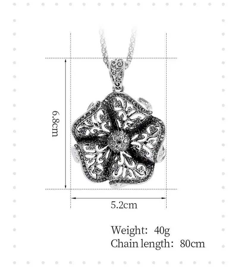 Vintage Black Blue Crystal Flower Drop Necklaces &amp Pendants For Women Long Necklace Jewelry Dress Sweater Accessories Gifts | Украшения