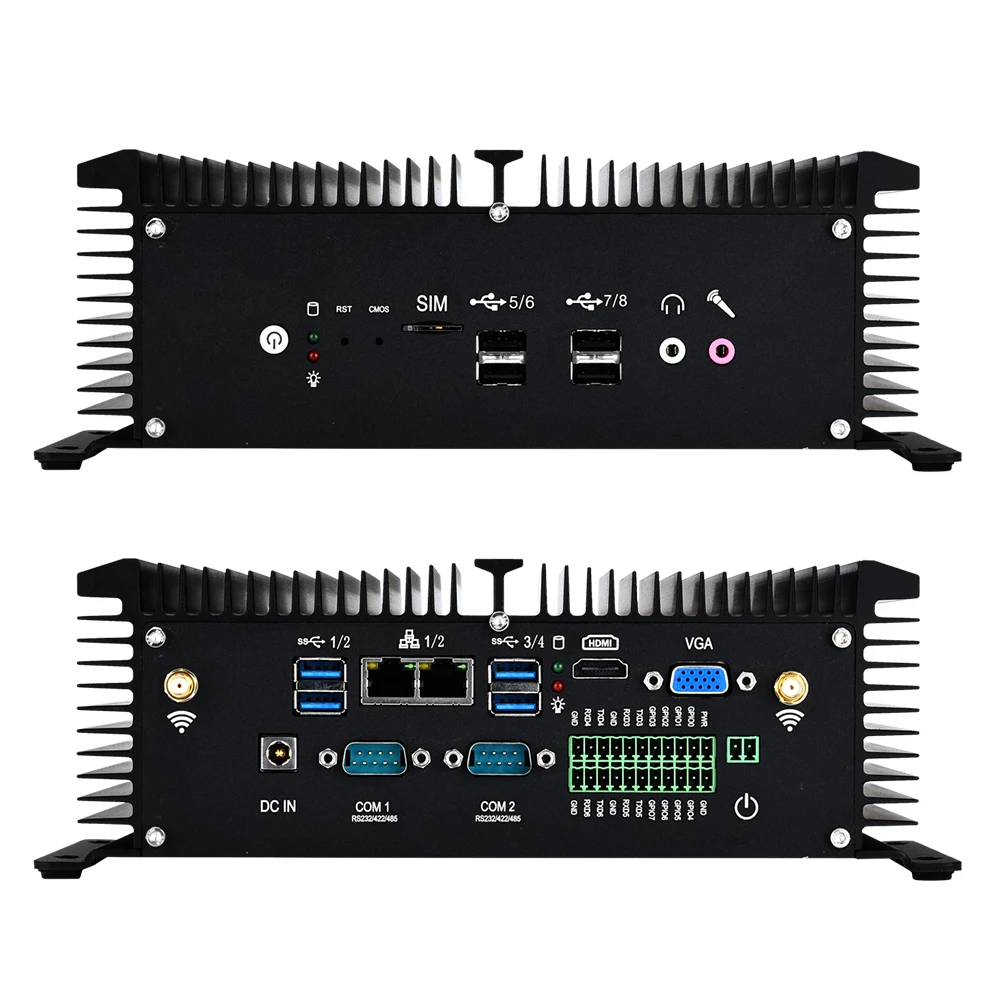 HLY безвентиляторный промышленный Мини ПК Core i5 8350U 7200U i7 7500U 2* LAN 2* RS232 8* USB микро компьютер Linux Windows 10 7 Wifi HDMI VGA