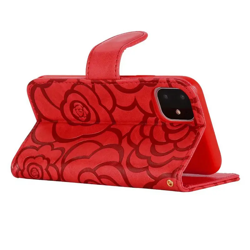3D роскошный кожаный чехол с цветком для iPhone 11 Pro Max, откидной Магнитный чехол-книжка с подставкой для iPhone X XR XS MAX, сумка - Цвет: Красный