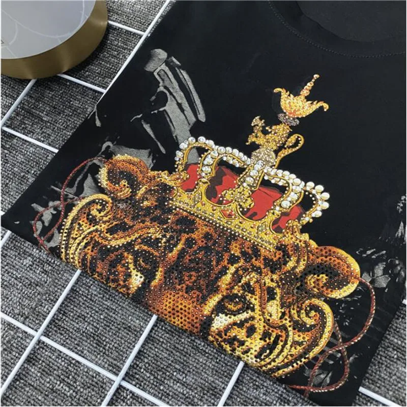 

High quality men's leisure sports suit spring and summer hot drilling tiger head slim 2-piece set