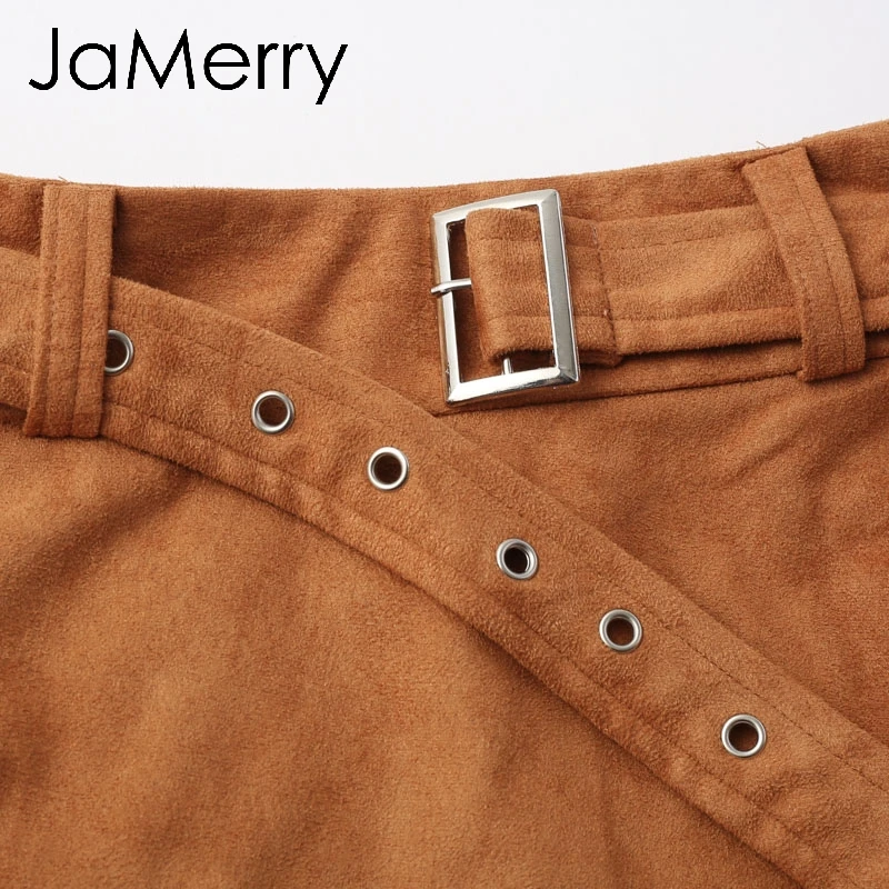 JaMerry, замшевая юбка с асимметричным поясом, Женская облегающая кожаная зимняя юбка,, сексуальная уличная одежда, высокая талия, короткие юбки для женщин