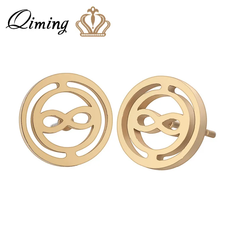 QIMING из нержавеющей стали со знаком бесконечности серьги-гвоздики в форме простые