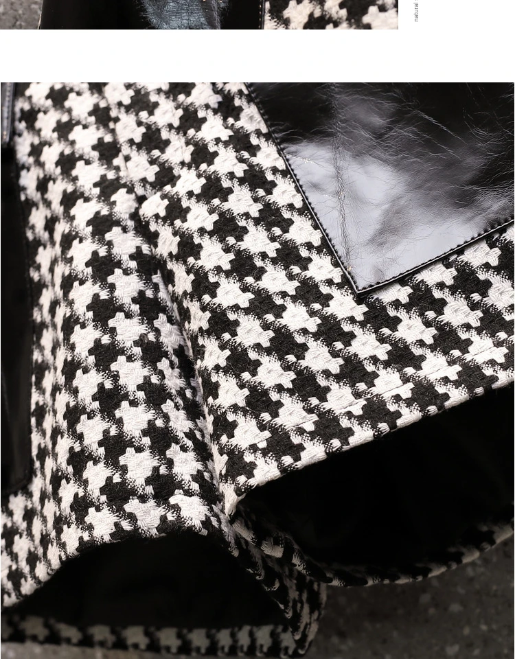 

Plus Size 2020 Winter Woolen PU Patchwork Houndstooth Wide Leg Shorts Women Elegant Office Ladie Fashion High Waist Shorts