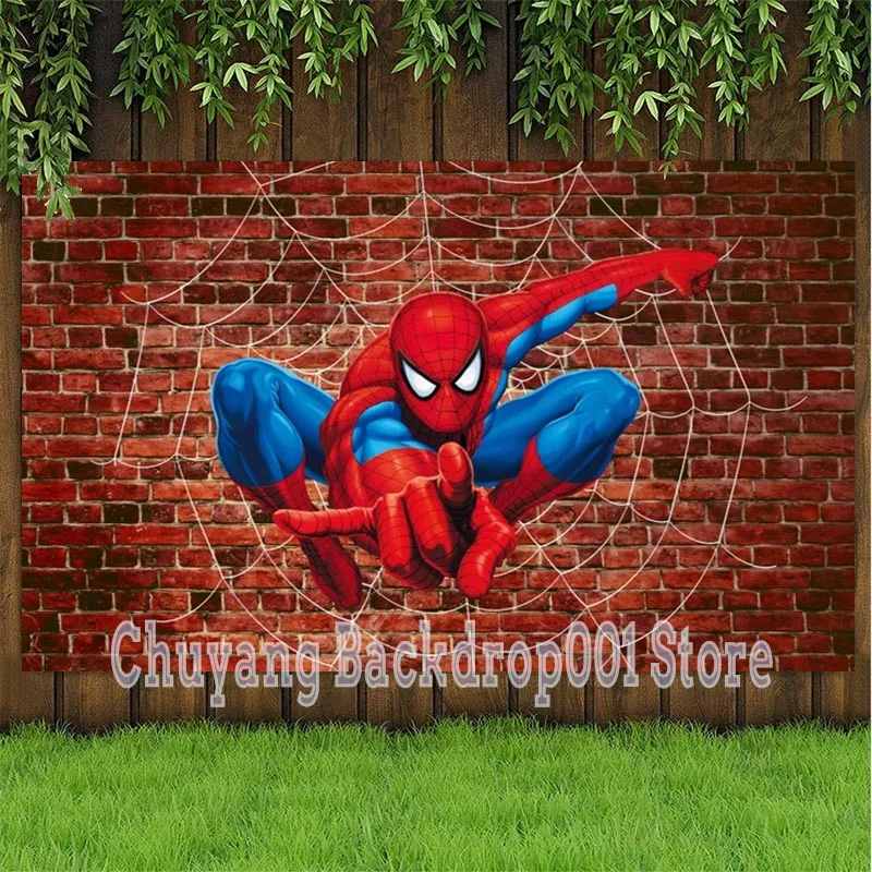 

City Guard Spider Web Super Hero Boy Birthday Photo Background Cake Candy Table Decor Banner Poster Family Party Backdrop Banner