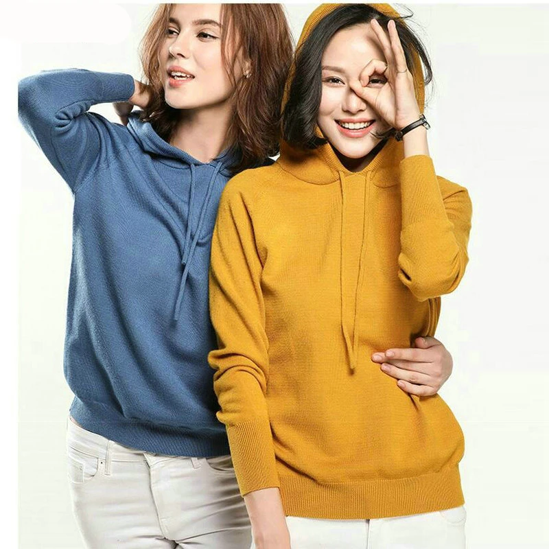 

korean simple solid hooded sweater women chic soft long sleeve jumper sweter pull femme streetwear pullover knitted clothes