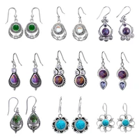 vintage small dangle women earrings purple green synthetic stone silver color drop earring bohemia indian jewelry aretes dbe001