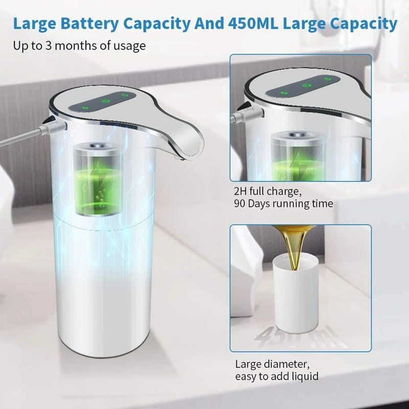 

15Oz/450Ml Automatic Soap Dispenser Touchless Foaming Soap Dispenser - Rechargeable Waterproof Foam Soap Pump Dispenser