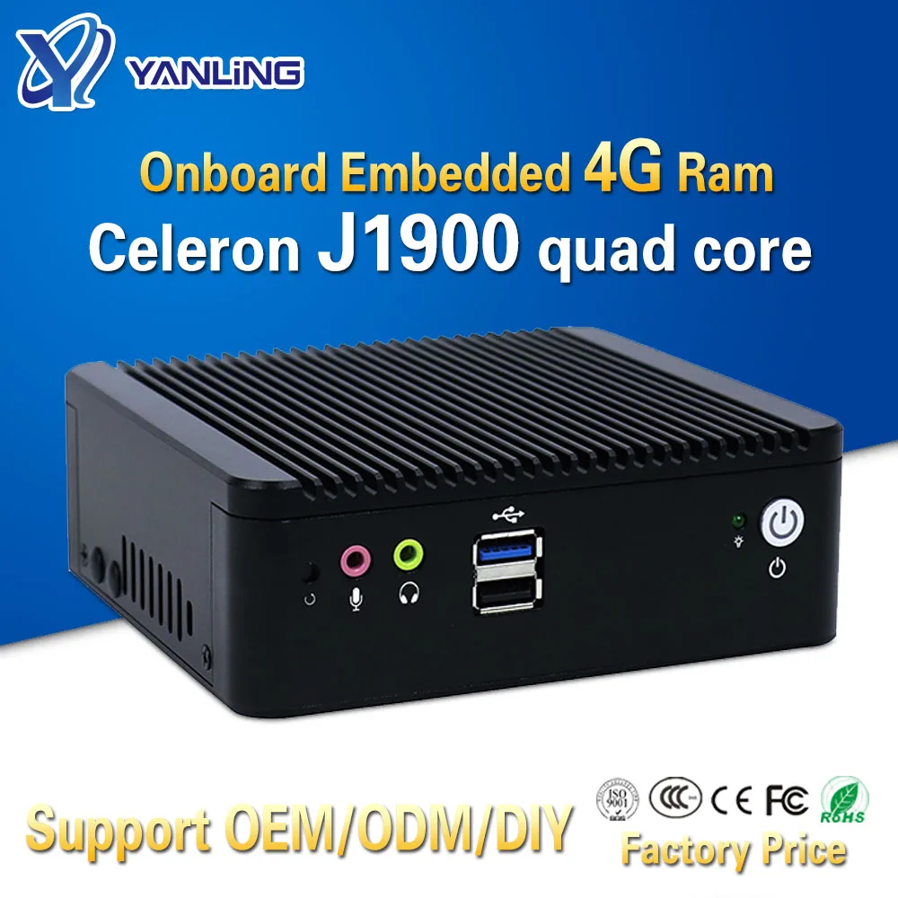 Мини ПК бокс Yanling Встроенный 4 Гб ОЗУ с поддержкой Intel Celeron J1900 2 5 дюйма hdd lan COM порт
