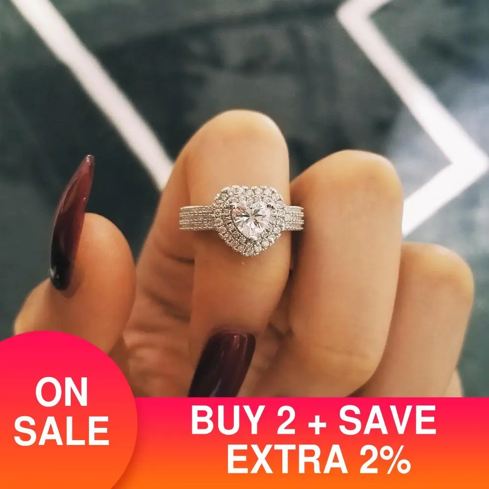 Solid Real Original solid Arrival 925 real sterling Silver Heart cut Engagement for Women love girl Promise Rings Jewelry R1505S | Украшения