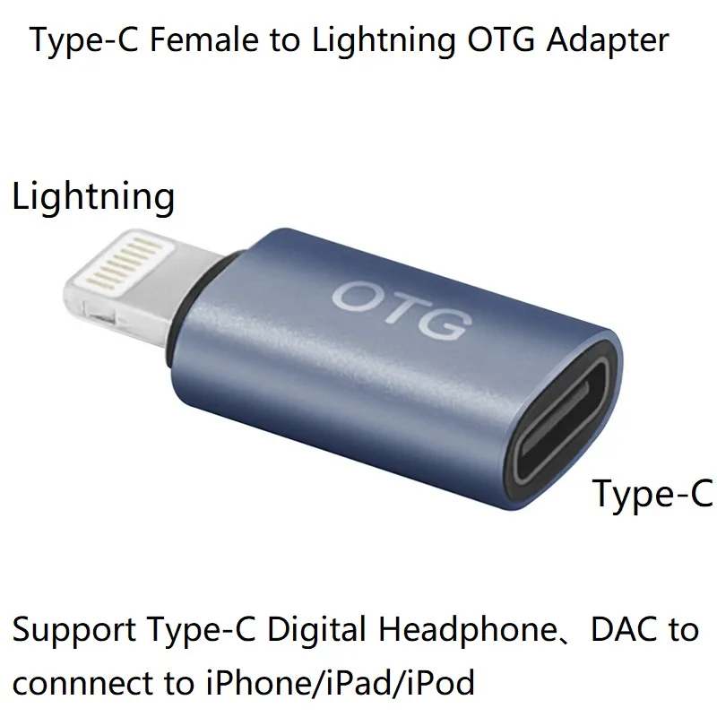 Lightning Male to Type-C Female OTG Adapter for iPhone 13 12 11 Pro Max,Xs,Xr,iPad Air,iPod Support USB-C Digital Headphone DAC