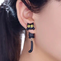 funny cartoon cat earrings unique womens yellow eye cat long tail splits type cute fashion dangler women ear stud for girls