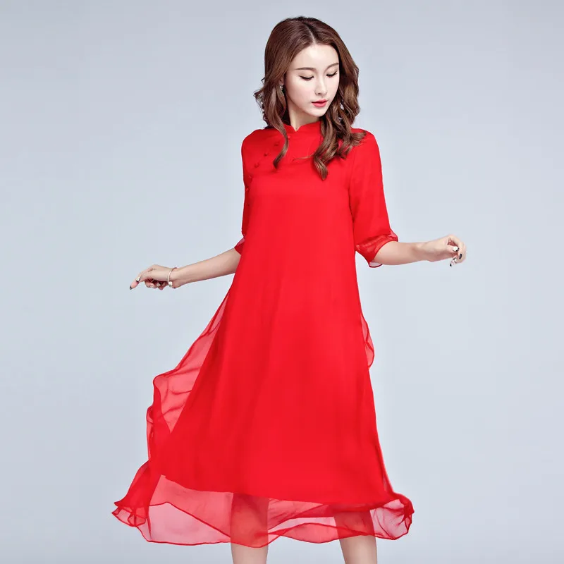 Новинка лета 2020 шелковое винтажное элегантное платье для женщин китайский стиль