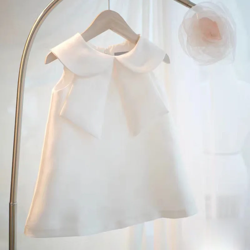 

2022 White Fashion simplicity baptism dress for baby girl christening Wedding party Dress for kid princess Children Summer Frock