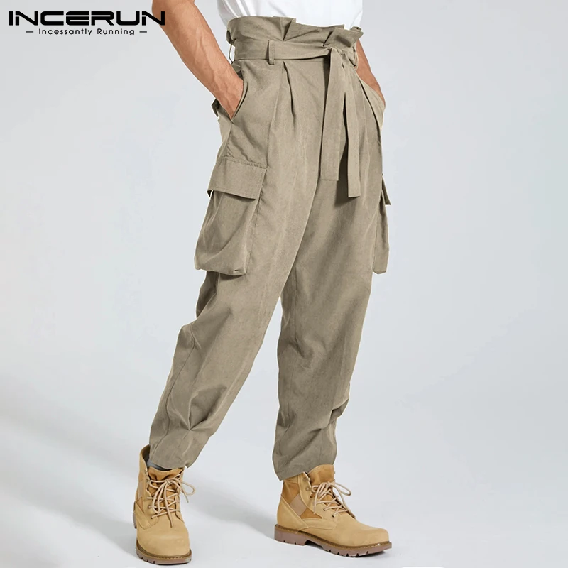 

Stylish New Men's Wide Leg Pantalons Streetwear Lace-up Big Pocket Cargo Trousers High Waist Long Pants S-5XL 2021 INCERUN 2021