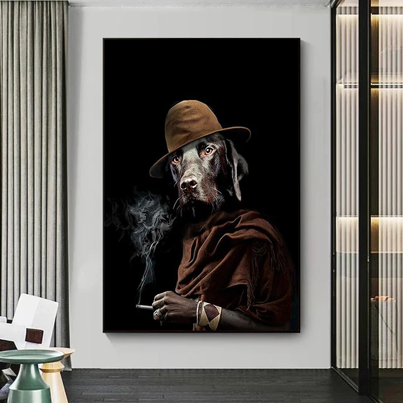 

Funny Art Retro Dog In A Hat Smoking Canvas Painting Poster Print Cuadros Wall Art for Living Room Home Decor