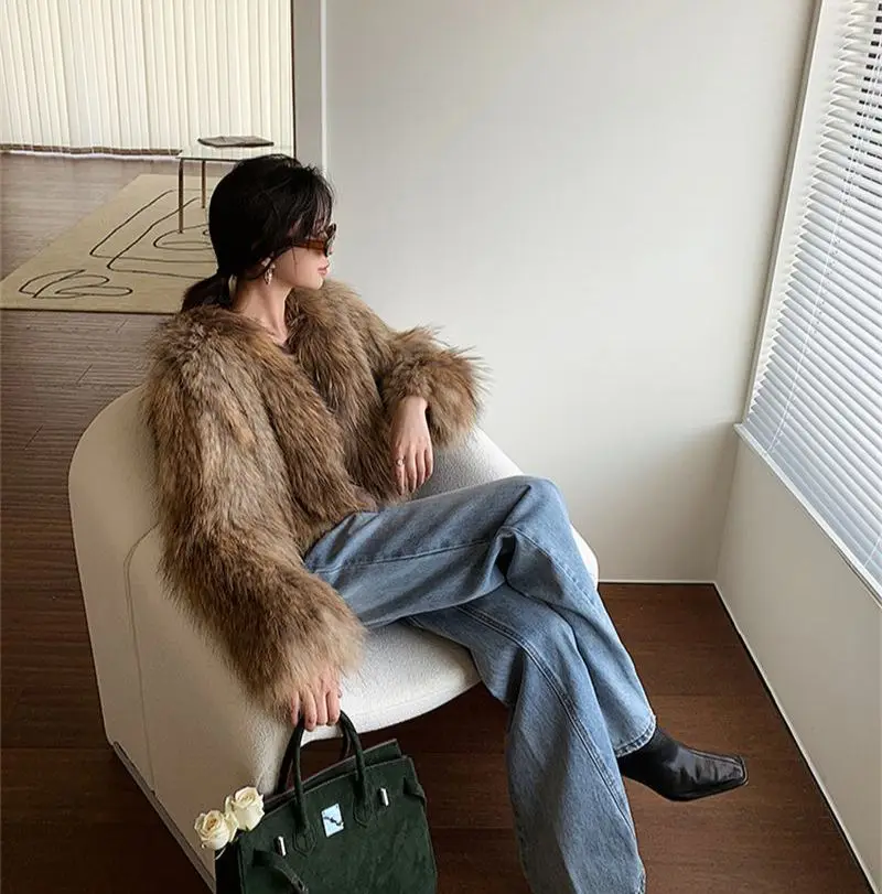 Роскошные женские пальто FANIECES из искусственного меха зимний пушистый Кардиган с