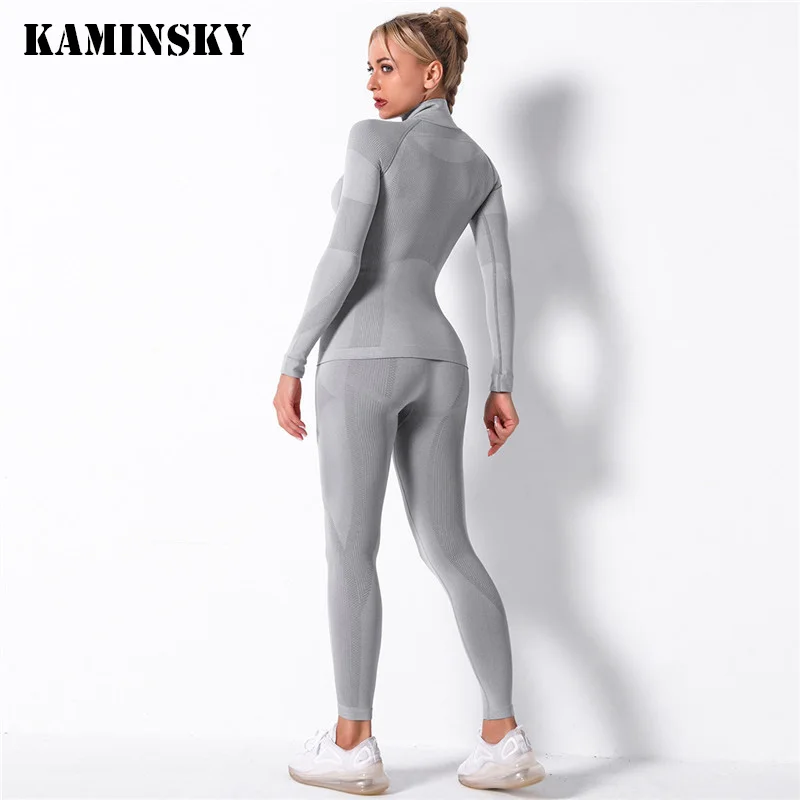 

Kaminsky Women Seamless Set Fitness Sports Suits Gym Clothes Workout Long Sleeve Shirts High Waist Running Leggings Pants Suits