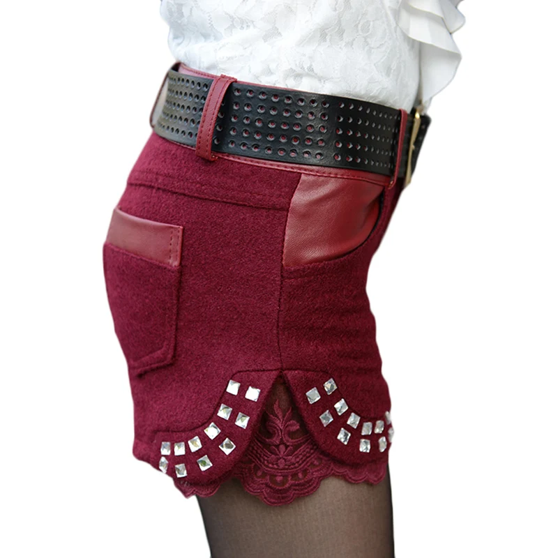 Демисезонные новые шерстяные шорты женские модные из искусственной кожи с