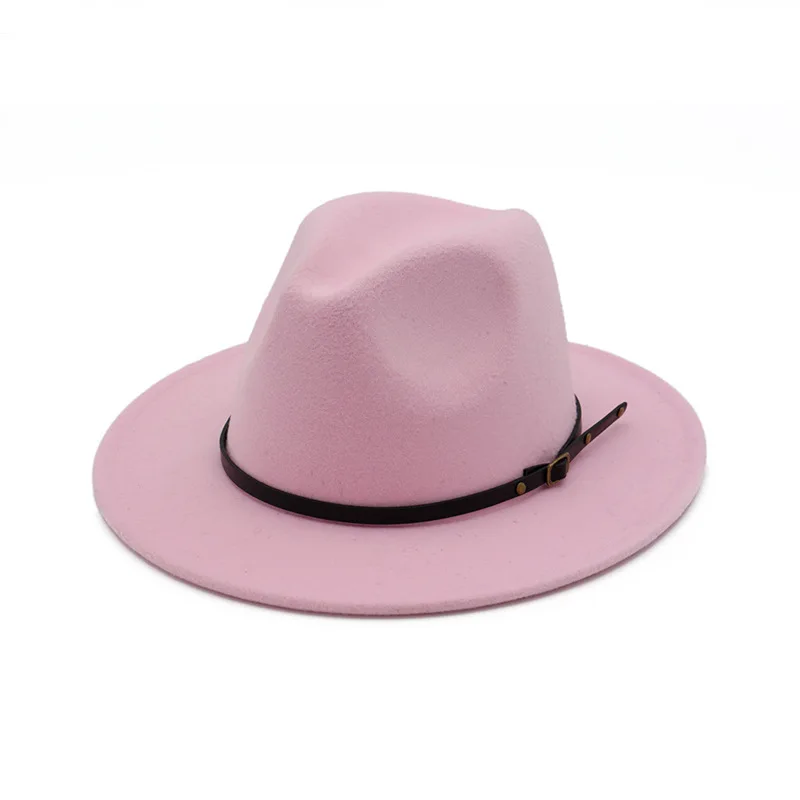 Pink Зима Осень Имитация шерсти для женщин мужчин дамы Fedoras Топ джаз шляпа Европейский Американский Круглый s котелок шапки Кепка джентльмена подарок - Цвет: Pink