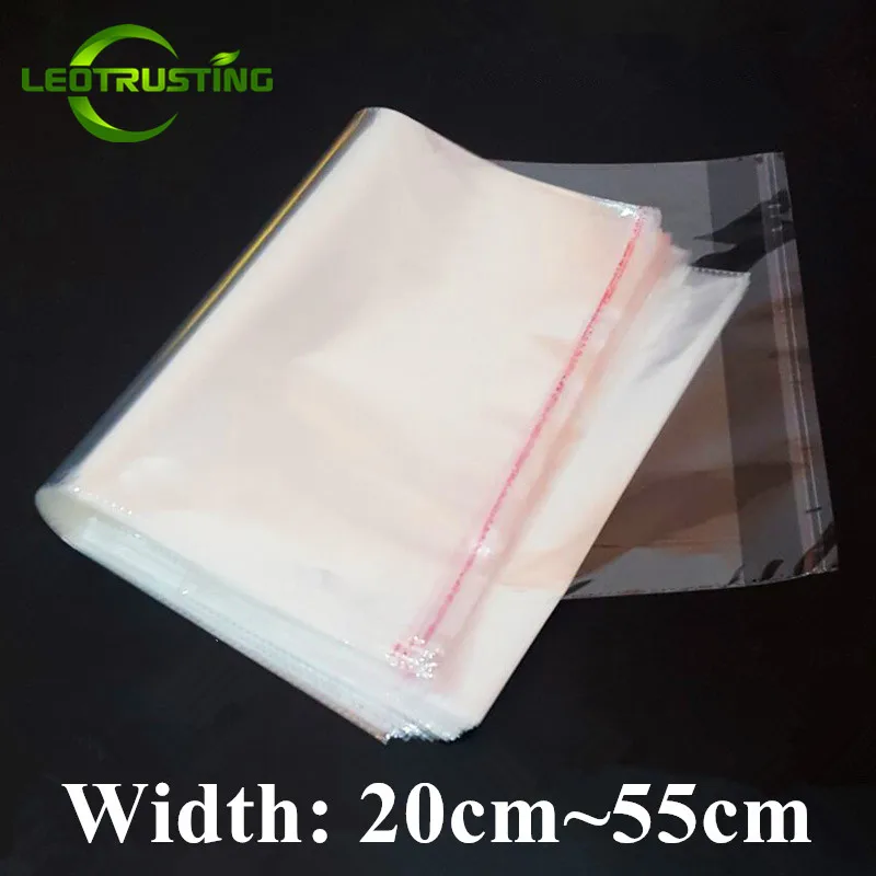 100pcs 20~55cm Width Clear OPP Self Adhesive Bag Transparent Clothes Shoes T-shirt Socks Underwear Bra Gift Packaging Pouches