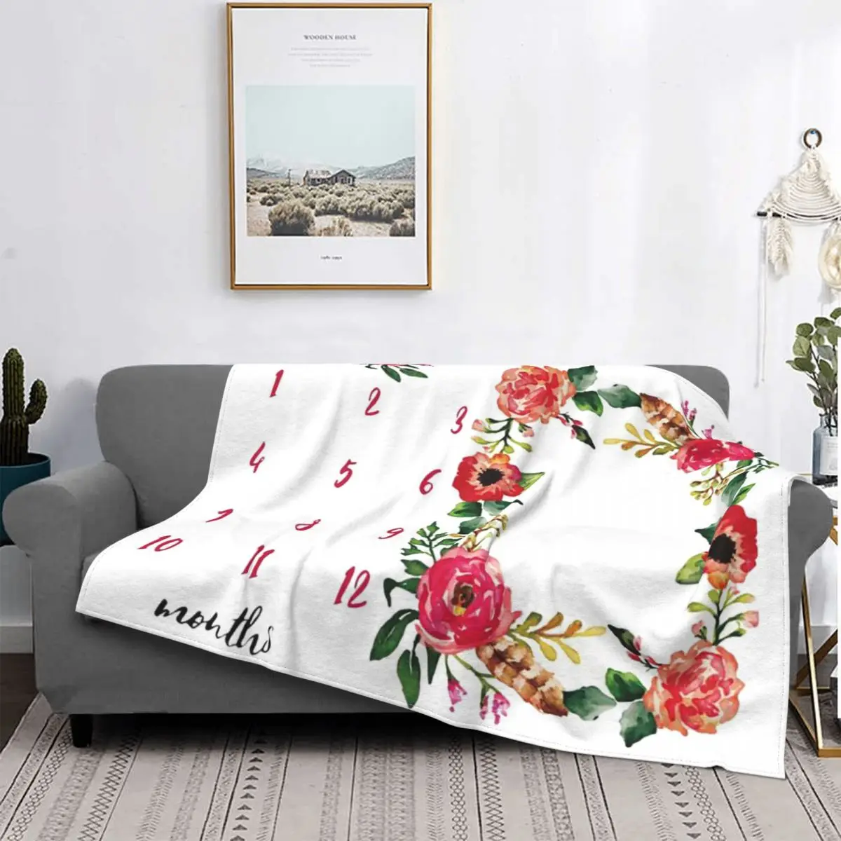 

Baby Milestone Photography Newborn Blankets Flannel Printed Infant Ultra-Soft Throw Blanket for Bedding Travel Bedding Throws