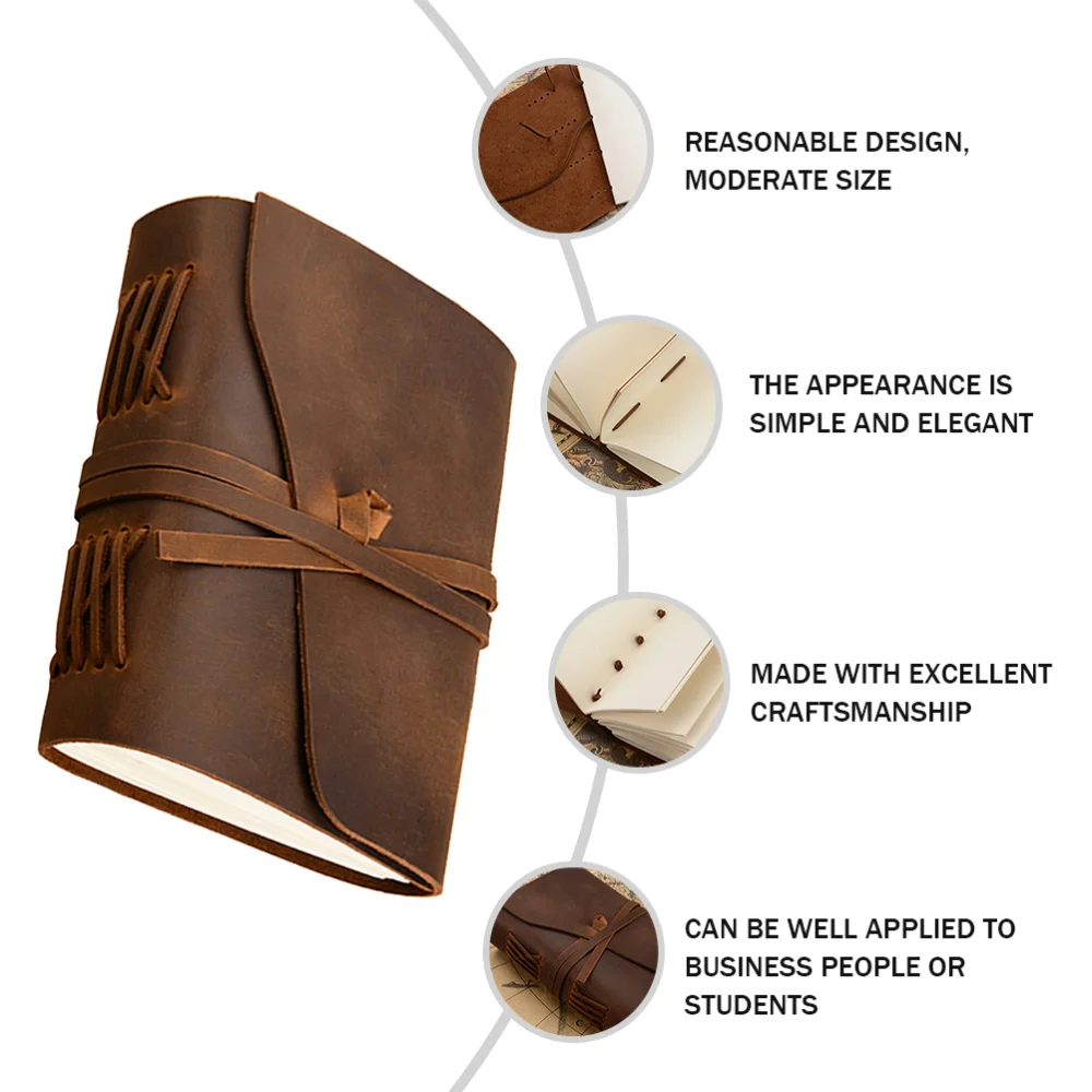 

1pc Vintage Leather Notebook Delicate Business Notebook Rope Notepad