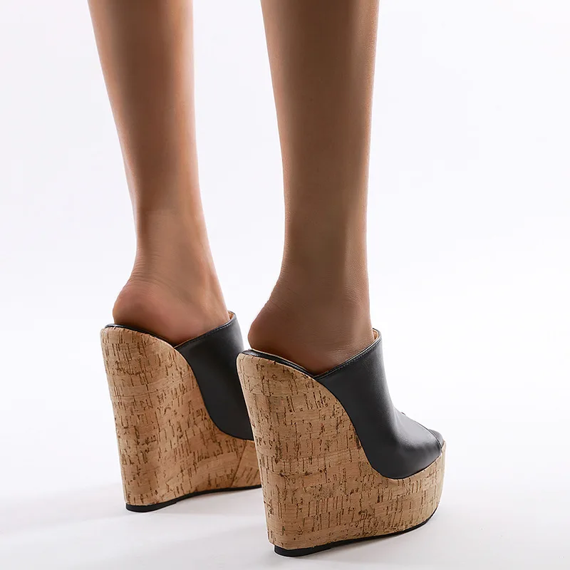 

HOKSZVY Women's Sandals For Women And Ladies Roman Slanted Heel Color Matching Heel Waterproof Platform Black PU Slipper CWF