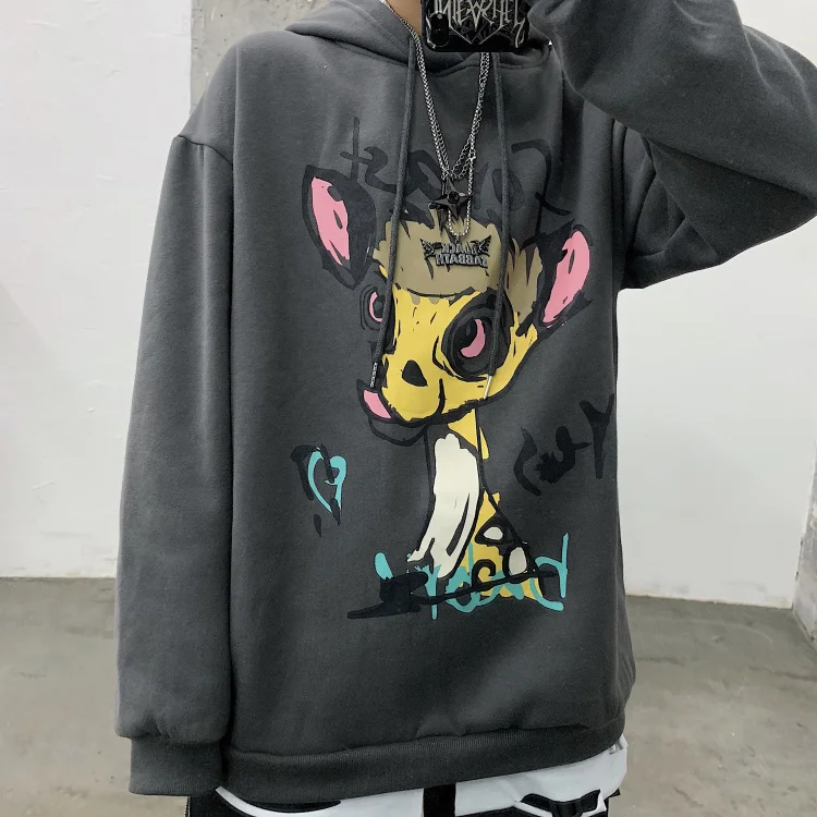 

Winter sweatshirt female cartoon kawaii deer pattern hoodie fashion retro top Unisex romantic chic pullover sweatshirt