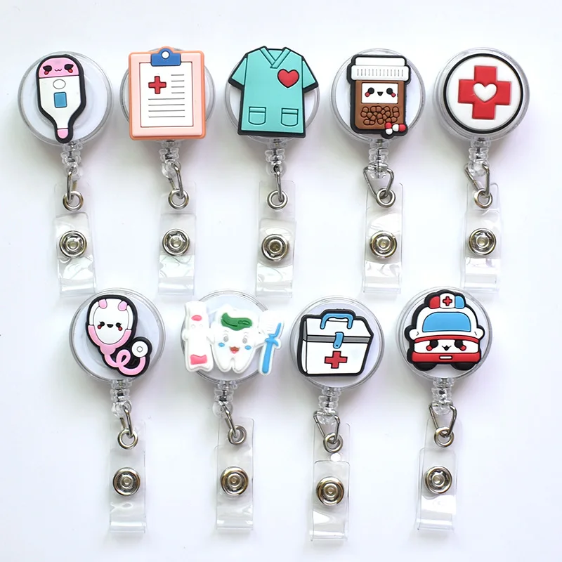 

1 Piece High Quality Silicone Retractable Hospital Nurse Badge Holder Reel Cute Cartoon ID Card Holder Keychains