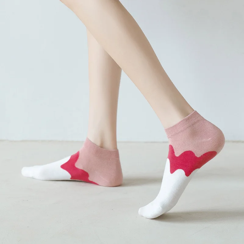 

1 Pair Harajuku Candy Color Gradient Stitching Woman Socks Summer Breathable Cotton Socks Women Cute Fashion Short Ankle Socks