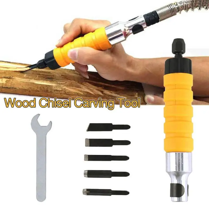 

New Electric Wood Chisel Carving Tool Flexible Shaft For Rotary Grinder Drill Grinding Engraving Woodworking Spanner With 5 Tips