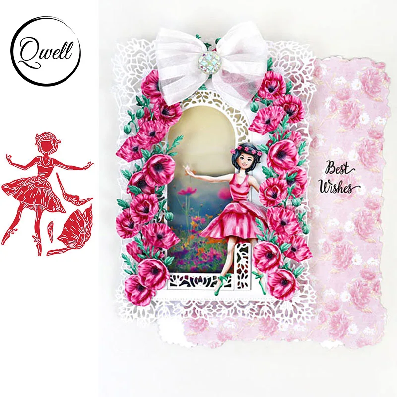 QWELL Girl Flower Broder металлические режущие штампы для скрапбукинга и изготовления