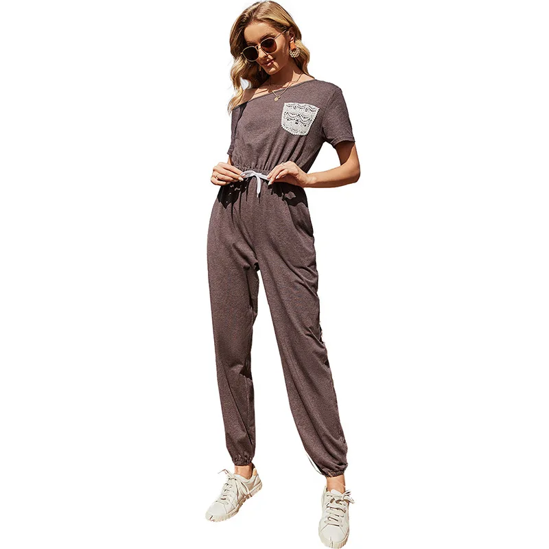 

Elegant Loose Women's Jumpsuit Oblique Shoulder overalls 2021 Summer Casual High Waist Strappy Trousers Female One Piece Outfit