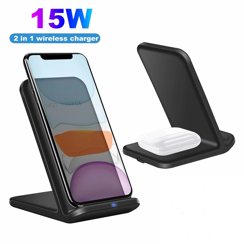 Беспроводное зарядное устройство 2 в 1 15 Вт для iPhone 12 11 XS MAX XR X 8 Plus Samsung S20 Note