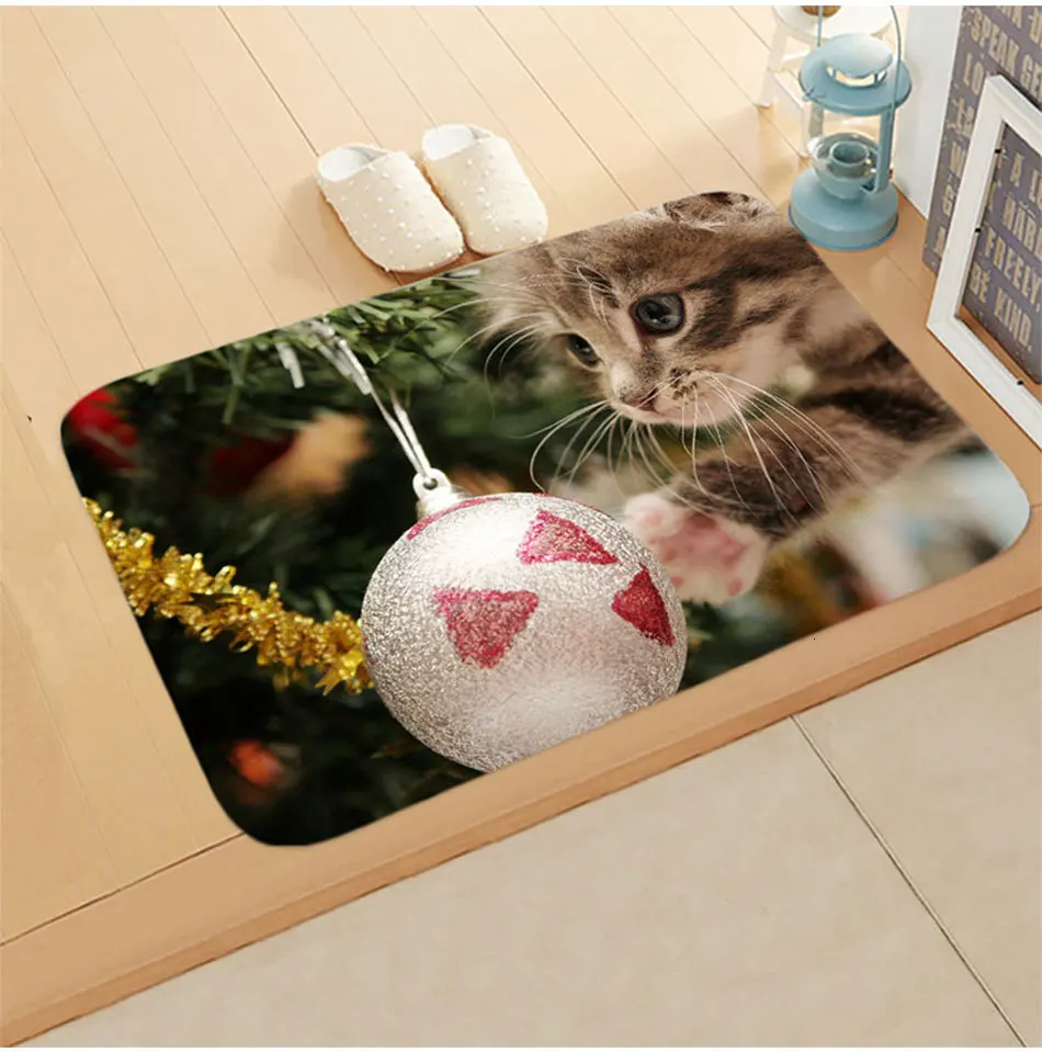 3D Рождественский коврик Kawaii Cat напечатанный ковер Противоскользящий коврик наружные коврики кухонные передние двери коврики Xmas Tapete Para Sala