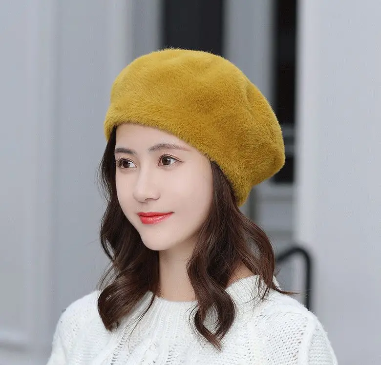 Шапка-берет Женская кашемировая однотонная шапка художника в стиле ретро с