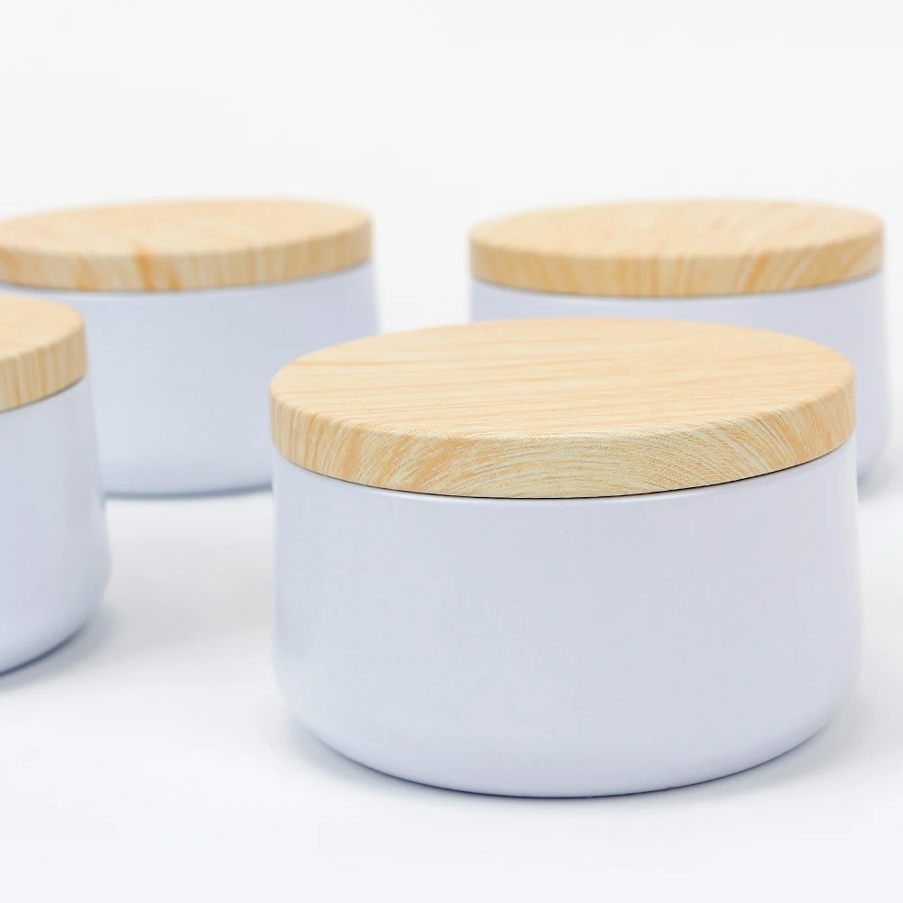 Tarros de lujo para velas con tapa de patr&oacute;n de madera, contenedor redondo a granel, latas vac&iacute;as, caja de almacenamiento de dulces, bote de cosm&eacute;ticos, negro y dorado, 6oz-2